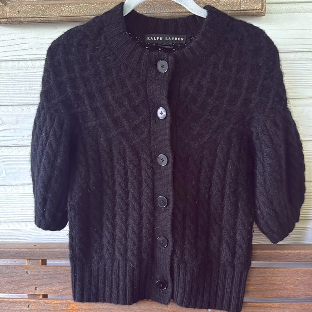 Ralph Lauren Black Label Black Cable Knit Cardigan